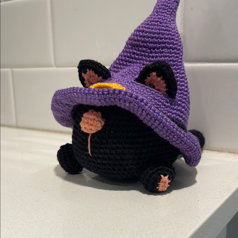 Handcrafted Cat Gmone with Witch Hat Halloween Holiday Decor Amigurui Crochet - Picture 2 of 12